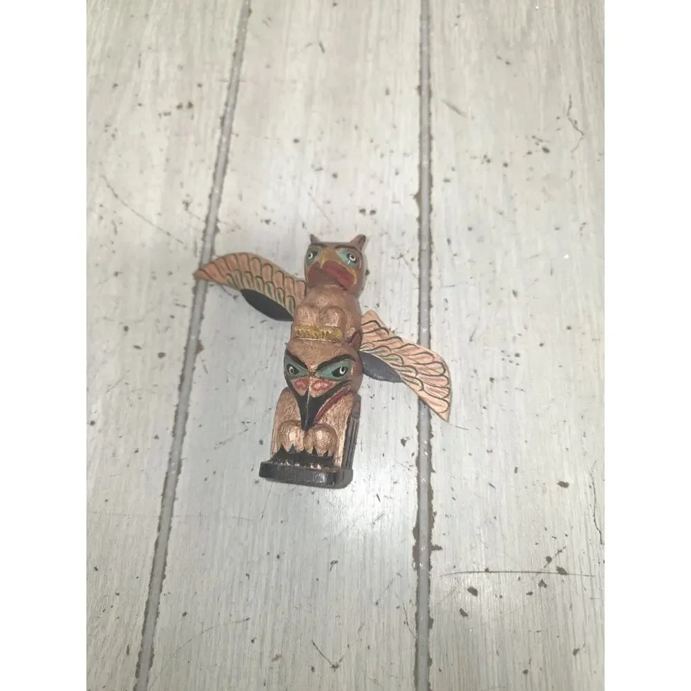 Vintage Alaskan Hand Carved Cedar Totem Pole 4
